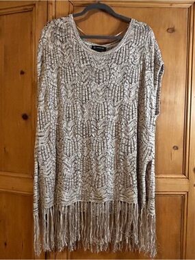 INC International Concepts Women’s Beige & Black Knit Fringe Sequin Swim Coverup